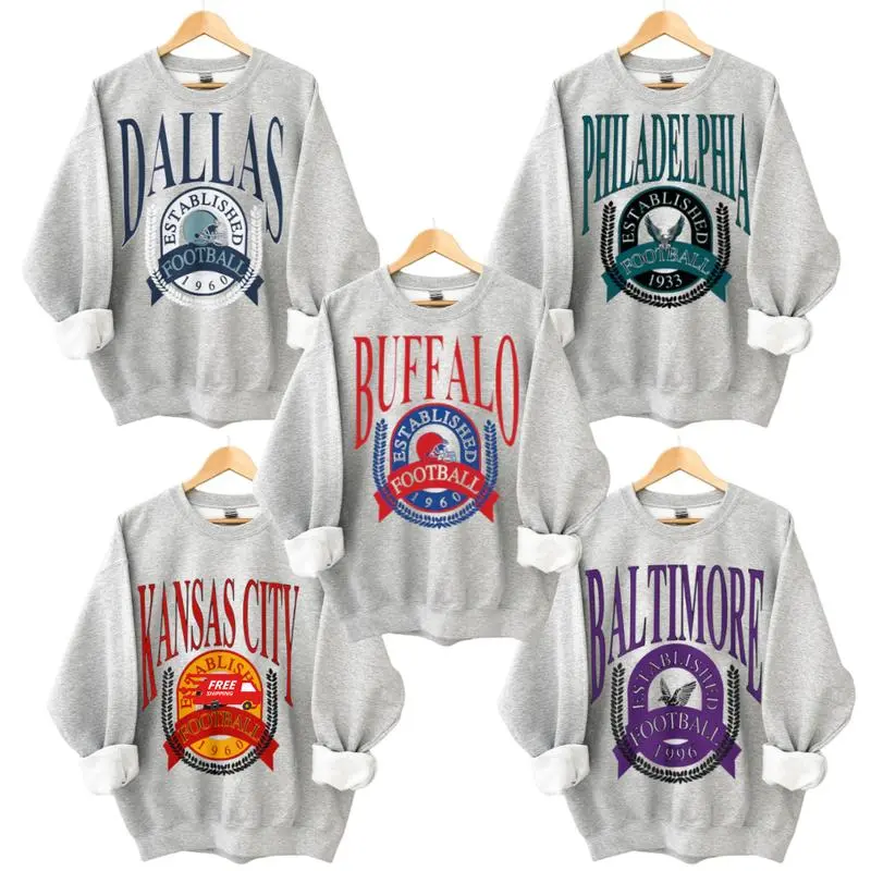 Vintage All Team Football ASH GREY Crewneck Sweatshirt, Hometown Football Game Day Pullover, Vintage Football Throwback Graphic, Gift For Fans