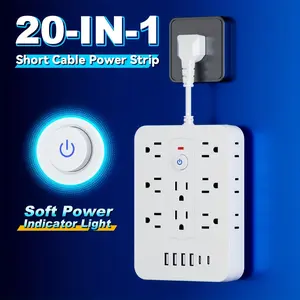 20-in-1 Power Strip with Switch & Surge Protection,Multifunctional Power Strip with 8 AC Outlets & 4 USB & 2 Type-C,Suitable for Office,Home and Travel,Men Gifts,Socket Plug,Short Cable ,5FT and 10FT,White and Black