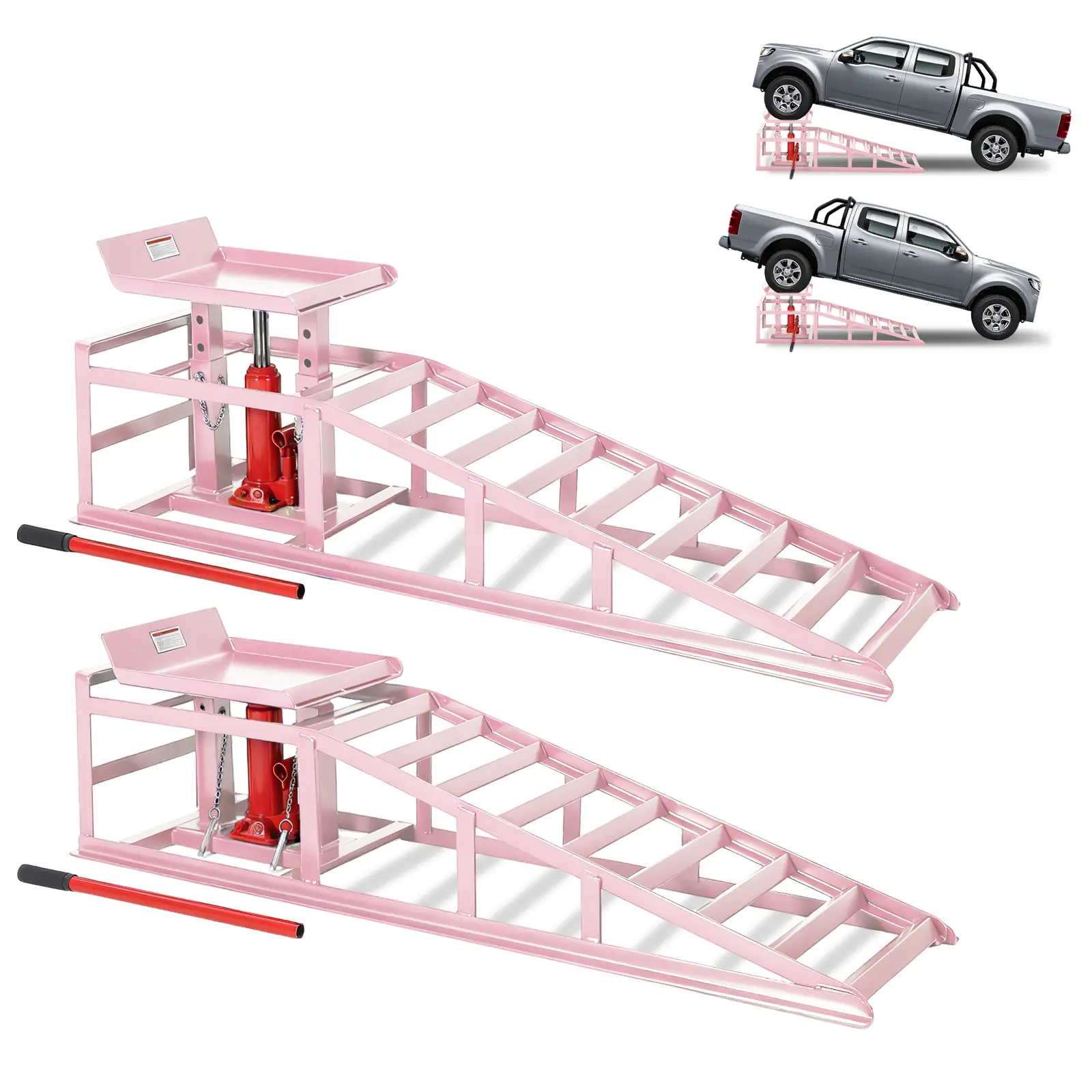 Two sets of heavy-duty hydraulic vehicle lifting ramps with a capacity of 11050 pounds (5 tons), low profile steel, adjustable height lifting (9.4-13.34 inches), oil change and garage maintenance service ramps,car accessories