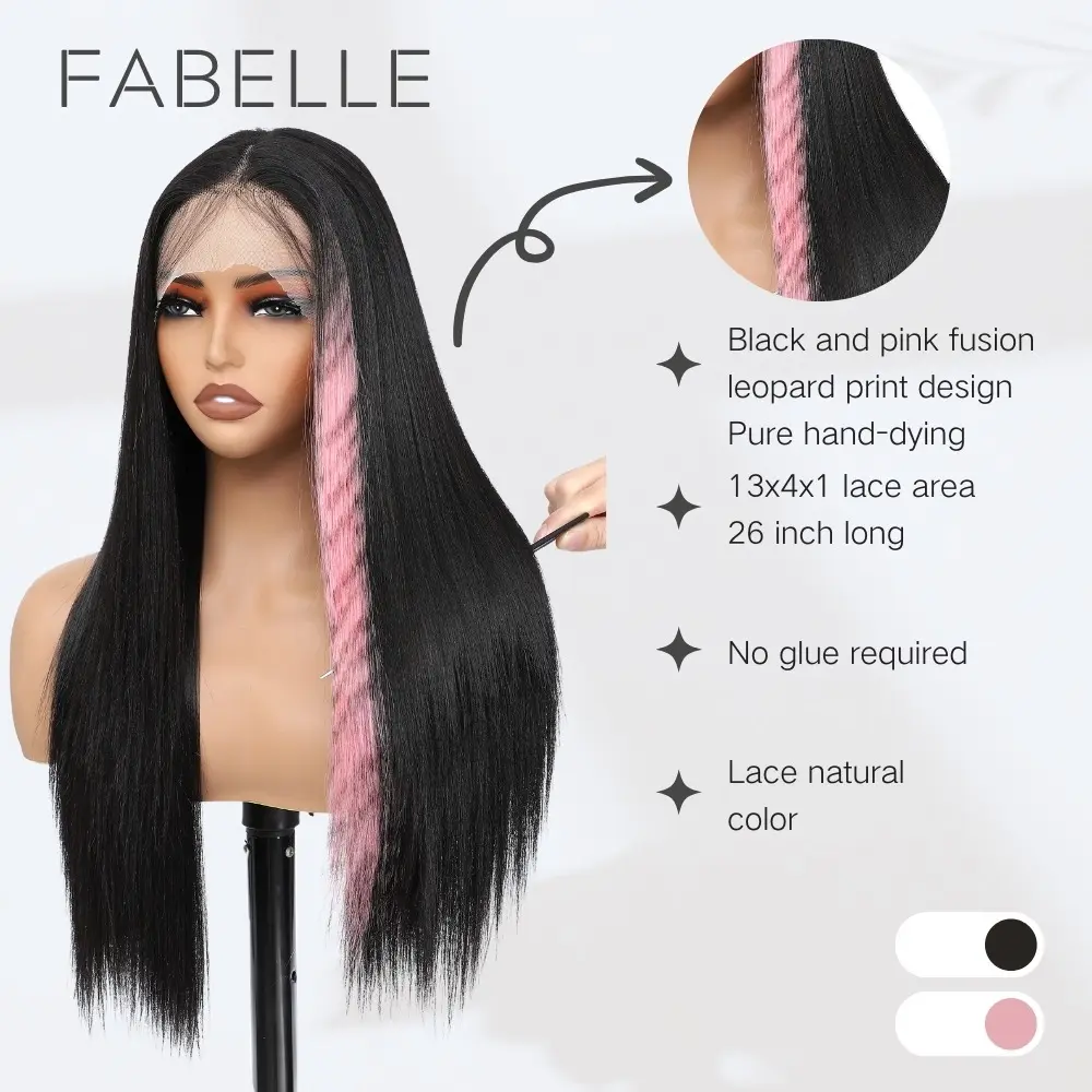FABÉLLE Straight Wig 26inch 13×4×1 Middle Part Lace Glueless Wig Pre Plucked Synthetic Lace Front Wig Beginner Friendly Easy to Maintain