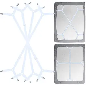 Bed Sheet Fasteners Straps - 2 Way Adjustable Crisscross Sheet Corner Holder Straps Clips Gripper Elastic Sheet Band Suspenders Fasteners(2 Set/4Pcs, White)