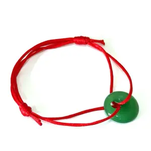 Jade Bracelet with Red Cord and Green Bead for Women