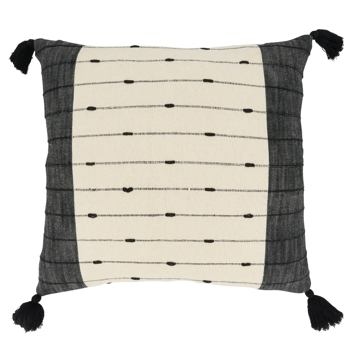 Home 20-in. Tassels Added Stripe Square Down-Filled Throw Pillow, Black & White, Indoor Use Room Decor