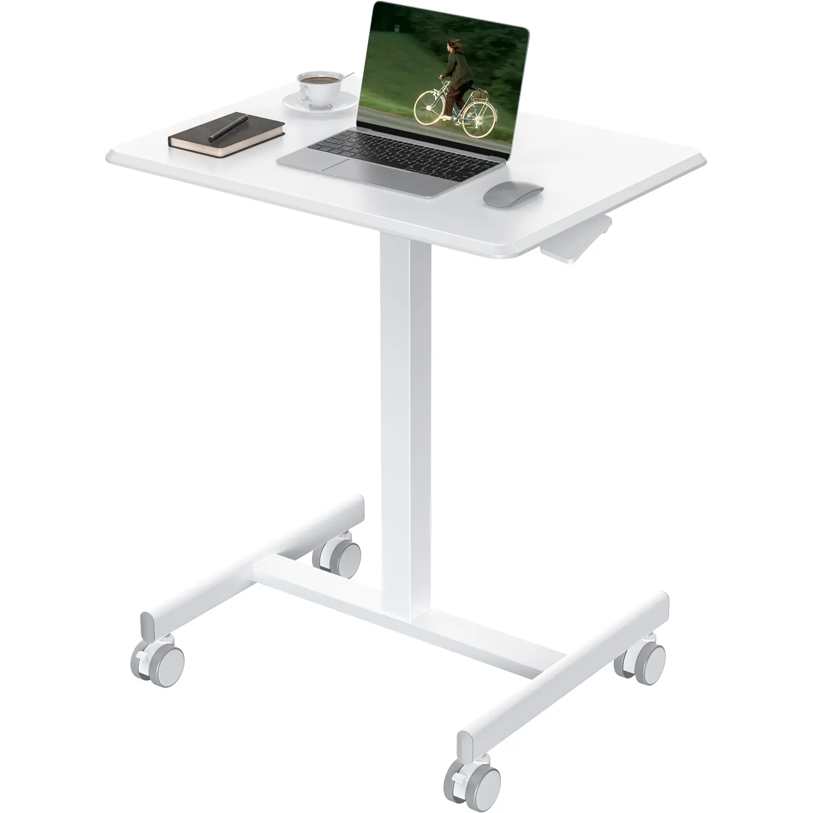 Sweetcrispy Adjustable Height Overbed Bedside Table - MDF Metal Rectangular Standing Desk with Sit/Stand Adjustment, Lockable Wheels (Locks Wheels Fast), Portable Indoor Furniture for Home Laptop & Hospital Use, Weight Cap Included