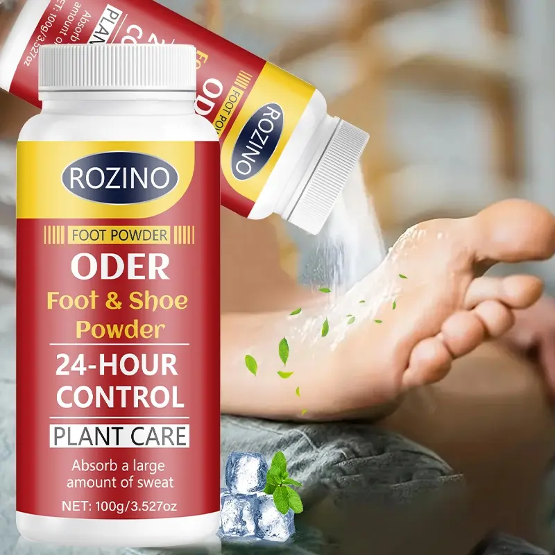 Rozino Foot Shoe Deodorant Powder 100g, Footwear Deodorant, 24 Hour Odor Control, Plant Care, Foot Treatment, Sweat Absorption, Suitable for Feet & Shoes, Gold Packaging