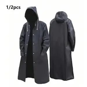 1/2pcs Unisex Long Eva Raincoat, Thick Waterproof Rainproof Hooded Jacket, Windproof Quick-Dry Breathable, Ideal for Cycling Hiking Outdoor Adventure, Rainy Season, Rainy Days