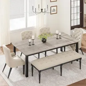 Industrial Dining Table for 6-8 People, 78.7" Long Kitchen Table with Sturdy Metal Frame & Seats 6 Rectangular Counter for Dinner, Kitchen (Only Table)