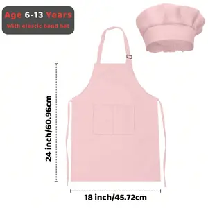 1PC  Kids Apron L Size with Chef Hat, Unisex Kitchen Cooking Aprons, Durable and Easy Clean, Easy Cleaning Apron, Perfect for Kids' Culinary Adventures