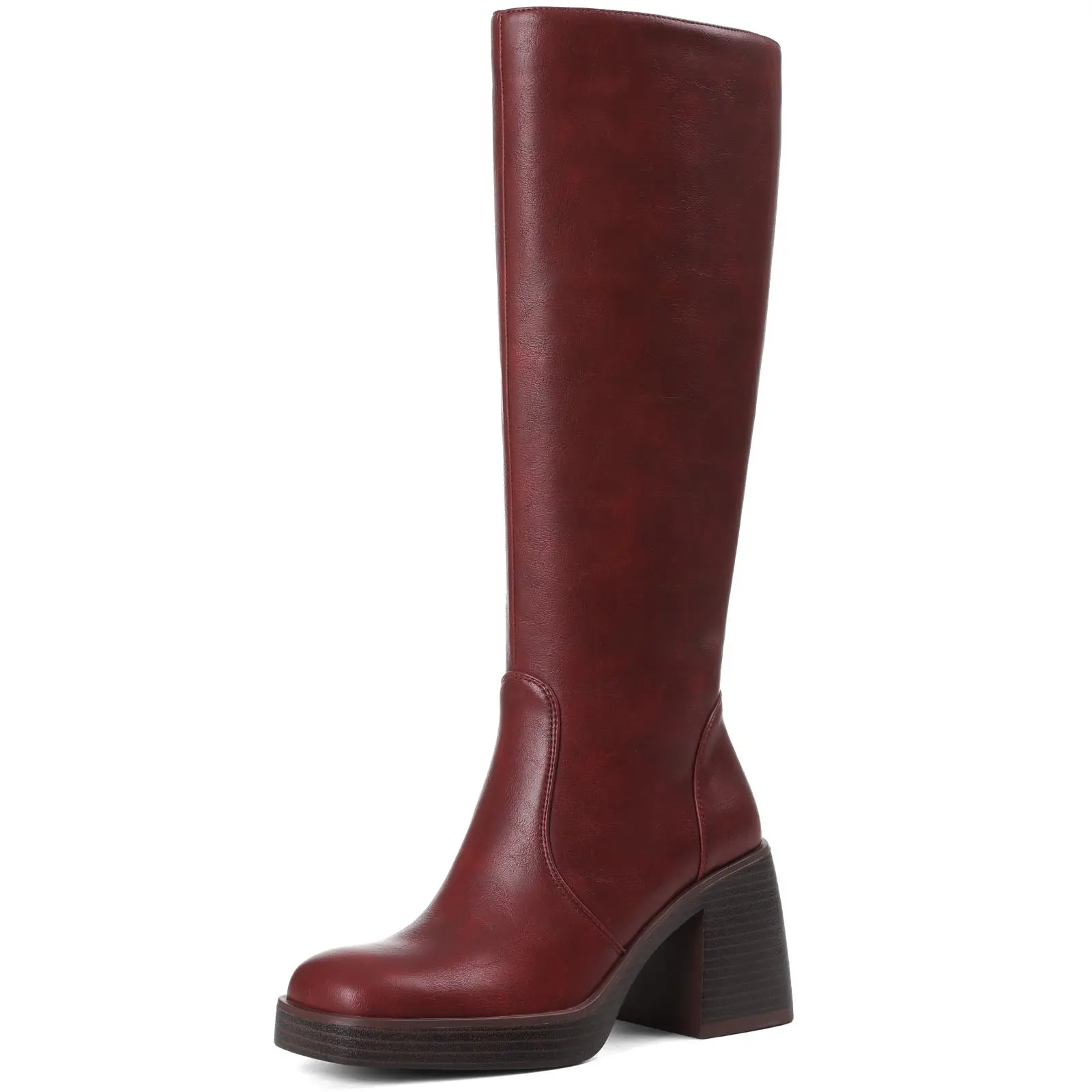 Women’s Knee High Boots Chunky Heel Platform Boots Minimalist Fashion Long Boots Side Zip Casual Dress Shoes