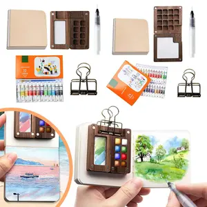 AquaTrek™ Pocket-Sized Watercolor Set for Artists on the Go Ultra-Compact High-Pigment Professional-Grade Colors Built-in Mixing Area Fold-out Water Reservoir Durable Leak-proof Travel Case Perfect for Sketching Urban Art and Plein Air Painting