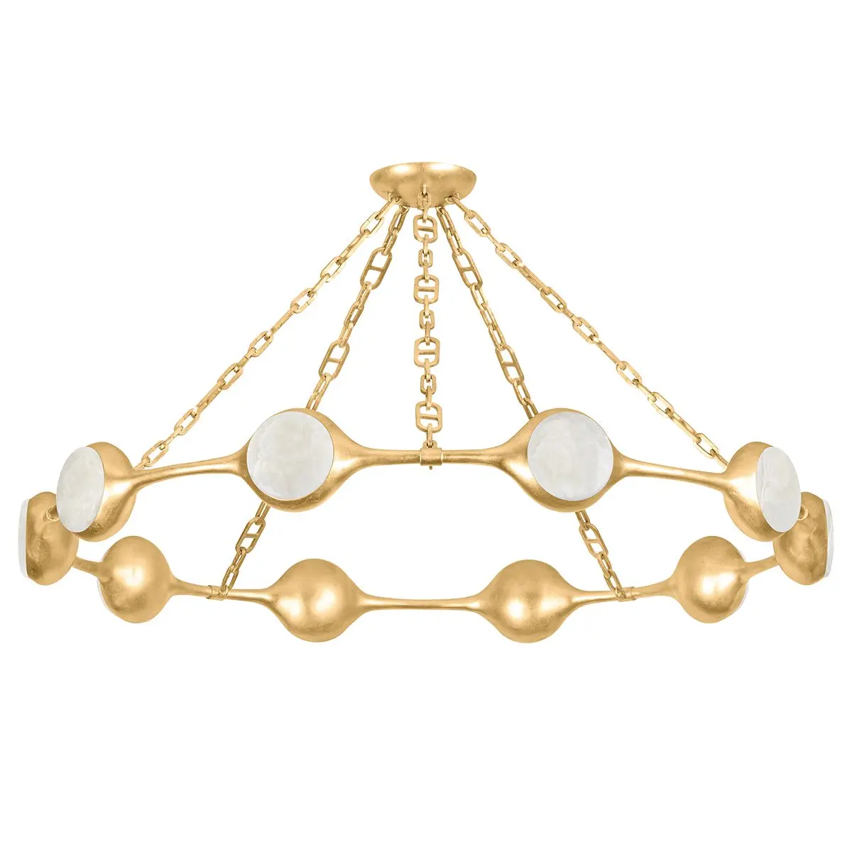 Riviere Large Chandelier with Vintage Gold Leaf Finish and Ice Onyx Accents, LED Powered