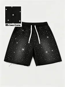 Men's Casual Sport Drawstring Shorts, Full Rhinestone Design, Regular Fit, Perfect for Summer Daily Wear and Outdoor Activities, Casual Sporty Shorts, Graphic Shorts