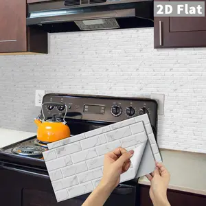 Peel and Stick White Subway Tile Stickers, Marble Pattern Sticker, DIY Waterproof Oil-Proof Backsplash for Kitchen Bathroom, 6/12/24/48 PCS