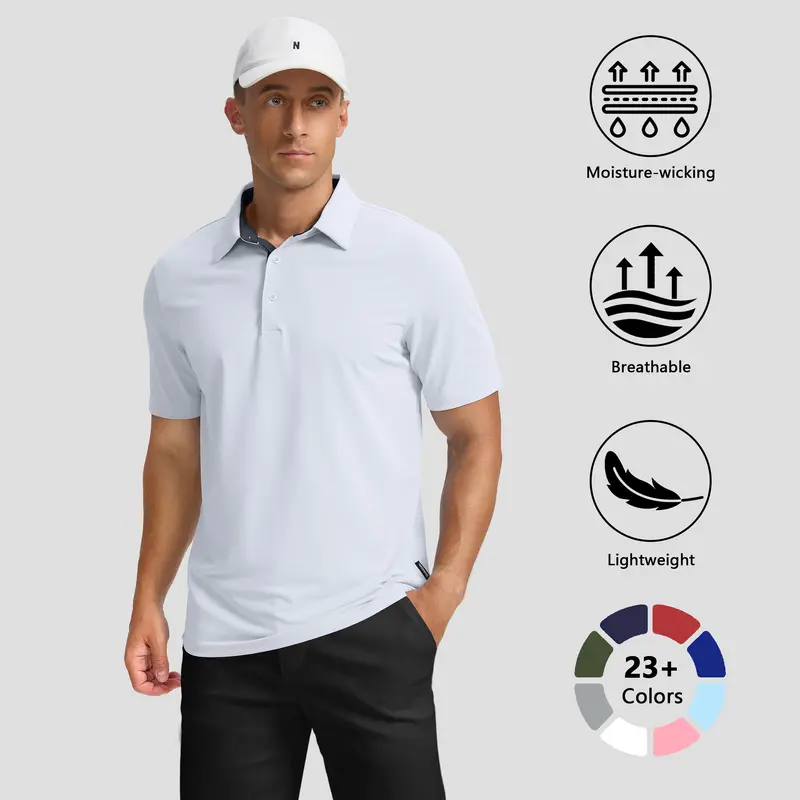 G Gradual Men's Golf-Themed Line Print Button Polo Shirts - Regular Fit, Dry Fit, Moisture-Wicking, Lightweight Stretchy Short-Sleeve, Collared Sporty Chic, Polyester Blend Golf Apparel, Male Clothing, Athletic Sports Clothing for Casual Summer Use