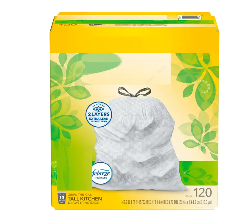 Tall Kitchen Drawstring Trash Bags, 13 Gallon, Gain Original with Febreze Freshness, 120 Count