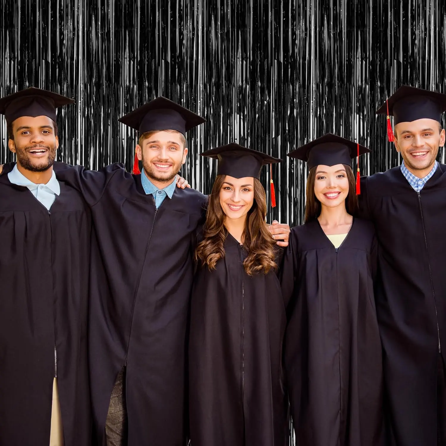 2 Pack 2025 Graduation Party Decorations, 3.28 FT x 7.05 FT Black Backdrop, Metallic Graduation Photo Backdrop Fringe Curtains Tinsel Backdrop Foil Streamer, Grad Party Supplies Photo Booth Props : Electronics