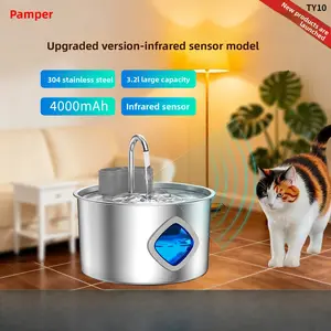 Stainless steel automatic sensor pet water fountain, 3.2L automatic dog and cat water dispenser, ultra-quiet pump, triple filtration, prevents chin acne, spine-friendly design, Automatic Water Feeder