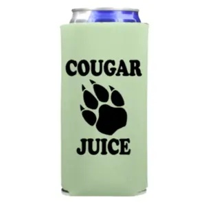 Cougar Juice Funny Slim Can Cooler, Spiked Seltzer Drink Accessory Gifts, Skinny Coolies for Spiked Seltzer, Drinkware Accessory Printed Tumbler