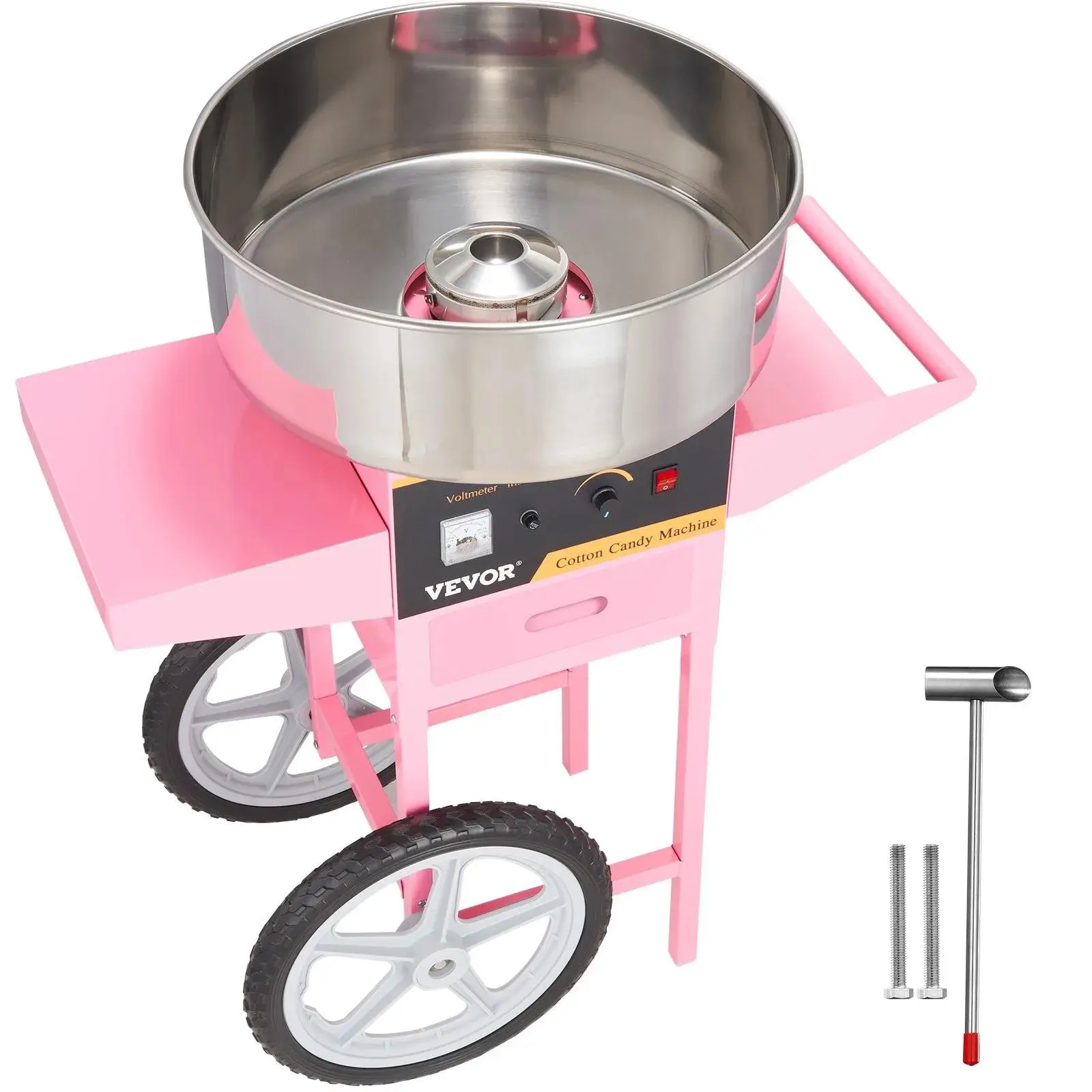 【Summerfinds】VEVOR 1000W Commercial Cotton Candy Machine with Cart, Stainless Steel Bowl, Sugar Scoop, Drawer & Voltage Mtr, 149℉-473℉, Ideal for Festivals, All Seasons, Home & Kids Birthday Parties, Pink, 149℉ To 473℉