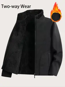 Women's Fall Winter Reversible Fleece Fit Jacket, Zipper Pocket Design, Fashionable Solid Polar Fleece Coat, Perfect for Casual Daily Wear Womenswear
