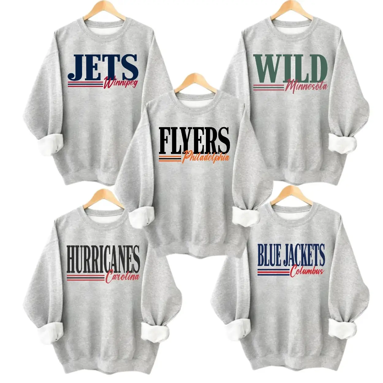 Gildan Ash Grey Vintage 90s Hockey All Team Crewneck Sweatshirt, Gift for Hockey Fans Sweatshirt, Gift for Men and Women