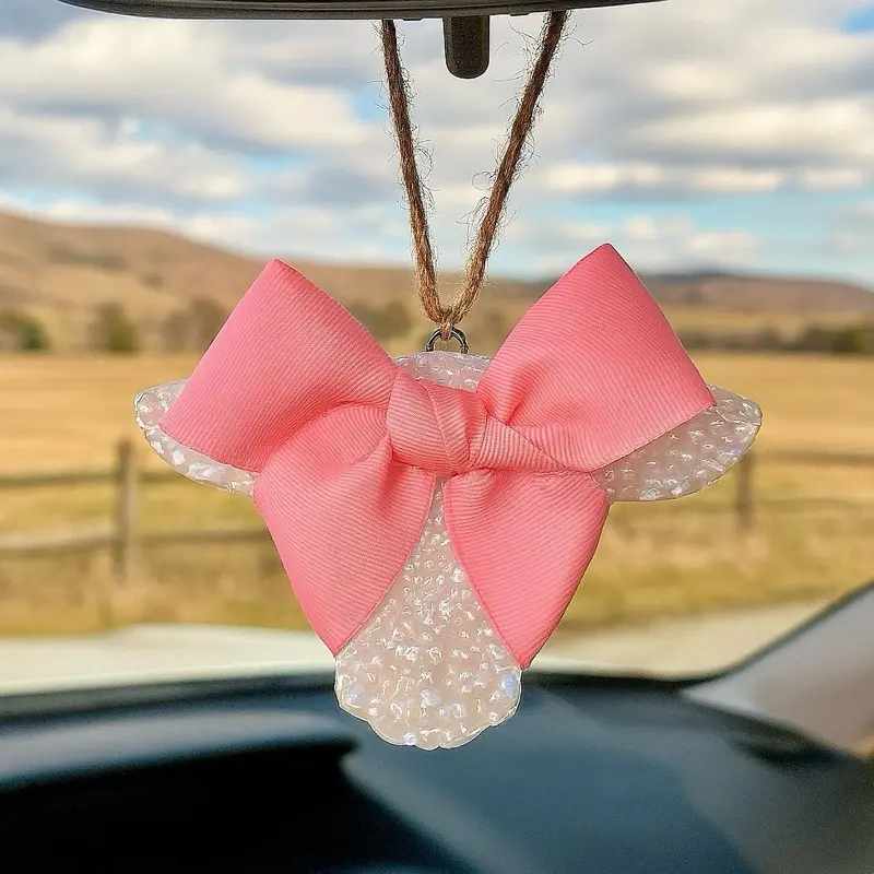 Girly Coquette Country Vibes: Scented Cow Head Air Freshener with Big Pink Bow - Perfect for Your Car's Rear View Mirror, Southern Style Hanging Accessory