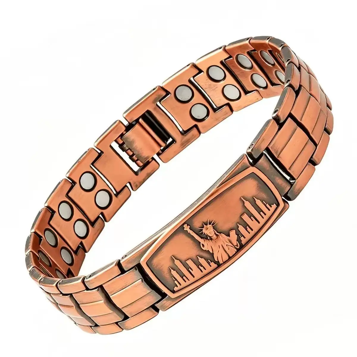 Retro Copper Magnetic Therapy Bracelet for Men, Statue of Liberty Embossed Health Energy Wrist Jewelry Gift
