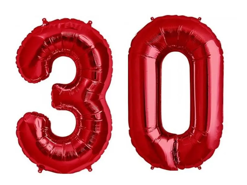 Choice of 12 Colors Dirty 30 Number Foil Number Balloons for Photo Shoot 30th Birthday Float Helium or Air 16 inch or  Giant 40 inch mylar  balloon