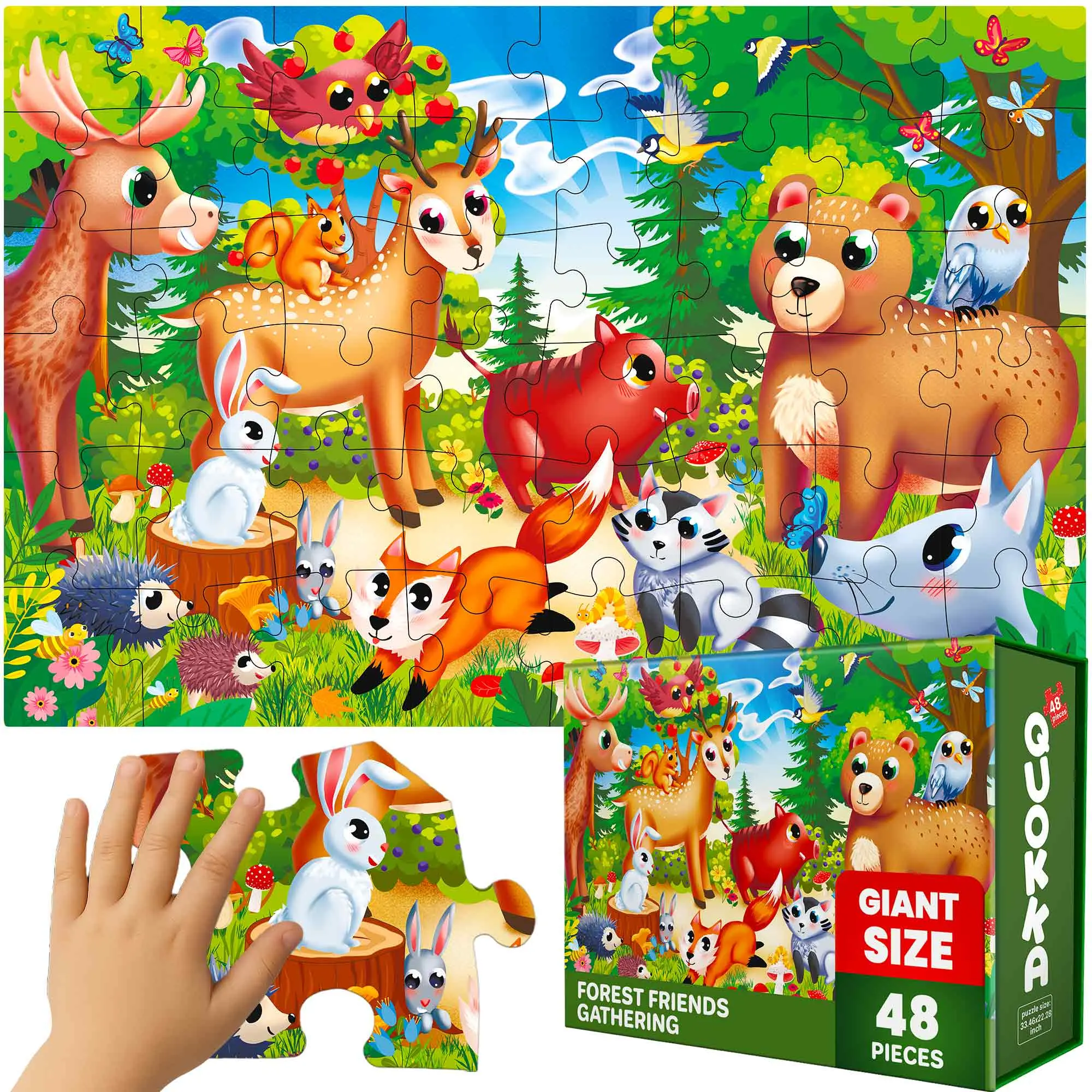 QUOKKA 48-Piece Large Giant Floor Interlocking Puzzle Jigsaw, Creative Forest Animal Theme Toy for Kids Ages 4-8, Hobby & Game Activity Puzzle, Puzzle Jigsaw Puzzles