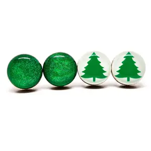 Set of 2 Stud Earrings, Christmas Tree  and Emerald Green Shimmer by Candi Cove Designs