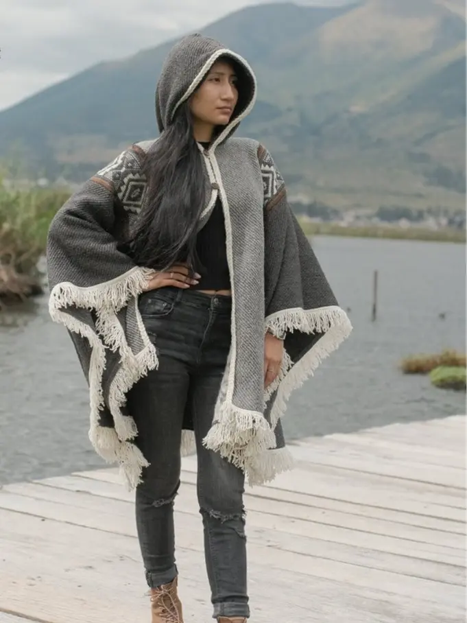 Beautiful 100% Sheep Wool Cape.(Forest Cavern) open front with Hood. Crafted by Indigenous Hands. Machine Washable!