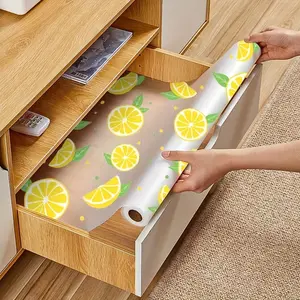 Eva Kitchen Cabinet Liner, Non-Stick Waterproof Oil-Resistant, Lemon with Leaves Design, Easy Clean Durable Shelf Protector, Anti-Slip Home Storage