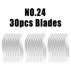 30 Stainless Steel No.24 Blades, Individually Packaged, Compatible with Various Blade Heads, Durable and Versatile Cutting Tools