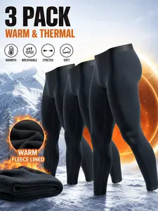 Men's 3-Piece Thermal Underwear Set—Thermal Compression Tights—Stretch Training Thermal Pants, ideal for training in cold weather, skiing, running, and fitness