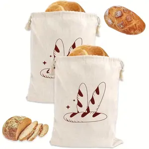 Reusable Eco-Friendly Bread Bag Set (2 Pieces), Drawstring Closure, Size 30x40 Cm, Linen Material, Keeps Food Fresh, Ideal for French Bread, Reusable Storage Bags, Storage Tote