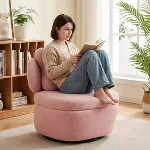 Garvee Teddy Swivel Cuddle Chair, Round Swivel Accent Chair with 360° Rotating Metal Base, Comfy Upholstered Boucle Reading Armchair, Leisure Single Sofa for Living Room Bedroom - Pink