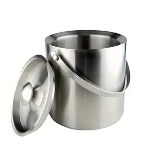 4pcs/set Ice Bucket 101.44oz With Lid, Spoon, Tongs, Double Insulated Stainless Steel Ice Bucket Wine Barrel For Cocktail Bar And Party