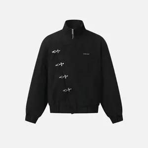 Aelfric Eden Boxy Jacket Long Sleeve Stand Collar Metal Button Slant Placket Retro Y2K Unisex Streetwear Casual Jacket