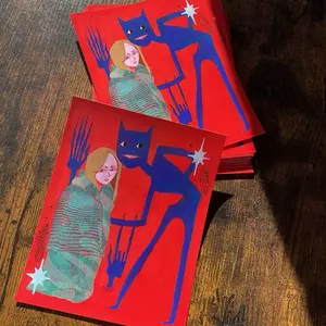Limited Edition Postcard-Sized Original Fine Art Print "Friendly Foe" by Agnes Elmwood - 7x5 Inches Signed with Free Sticker