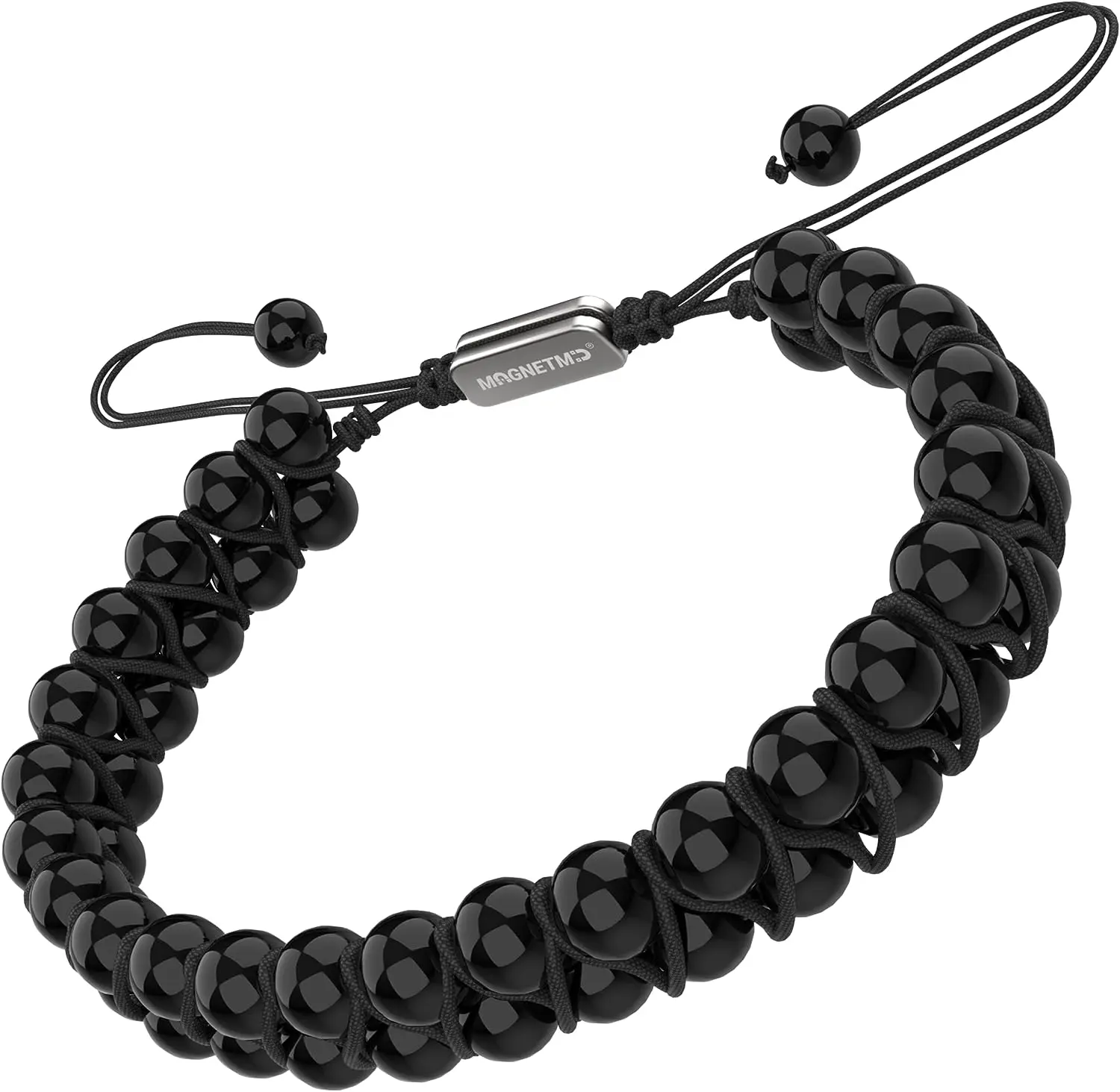 MagnetMD Doctor-Approved Magnetic Therapy Hematite Bracelet - Health Jewelry Maximum Strength Double 8MM Beaded Bracelet - Best Magnetic Bracelet for Pain - One Size Fits All - for Men and Women