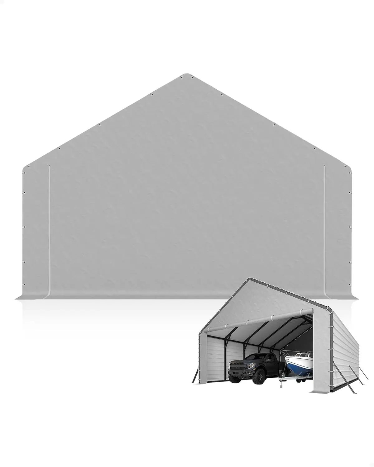 GAOMON Door Panels with Zippers Tarp for Metal Carport 13x26 ft, 13x21 ft, and 13x16 ft, 2 Pcs Door Panel with 32 Ball Bungees, Gray