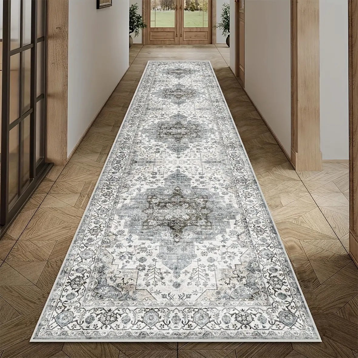 Joyfinity 1pc Chinese Retro Persian Hallway Runner Rug, Durable Kitchen Balcony Mat, Easy-Care Runner Entrance Floor Mat, Soft Comfortable Hallway Stair Runner