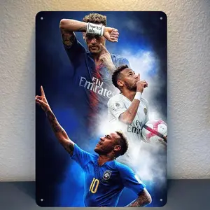Neymar Inspired Metal Aluminum Sign, Football Star Themed Wall Art, Perfect Gift for Sports Fans & Collectors, Home Decor for Living Room Bedroom, Poster