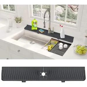 1 Pc NEW Kitchen Washroom Faucet Sinks Splash Guard Silicone Drain Pad Water Catcher Tray Slip Mat Silicone Water Drain Mat/Anti-Slip Kitchen & Bathroom Sink Splash Guard Pad Kitchen Drainage Mat Silicone Drain Pad, Multifunctional Heat Insulation Pad