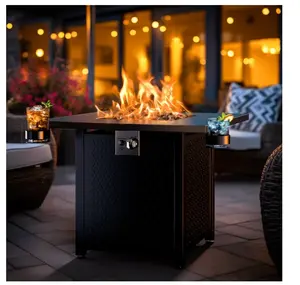 28 Inch Propane Fire Pits with Lid and Lava Rock, 50000 BTU Steel Gas Fire Pit Table for Outdoor