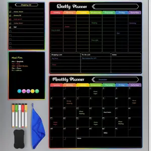 MaxGear 4 Pack Black Magnetic Fridge Calendar Set, 15x11.5 Dry Erase Chalkboard Calendar Whiteboard for Refrigerator, Includes Monthly, Weekly, List & Small Board with 5 Markers, 1 Eraser, 5 Magnets
