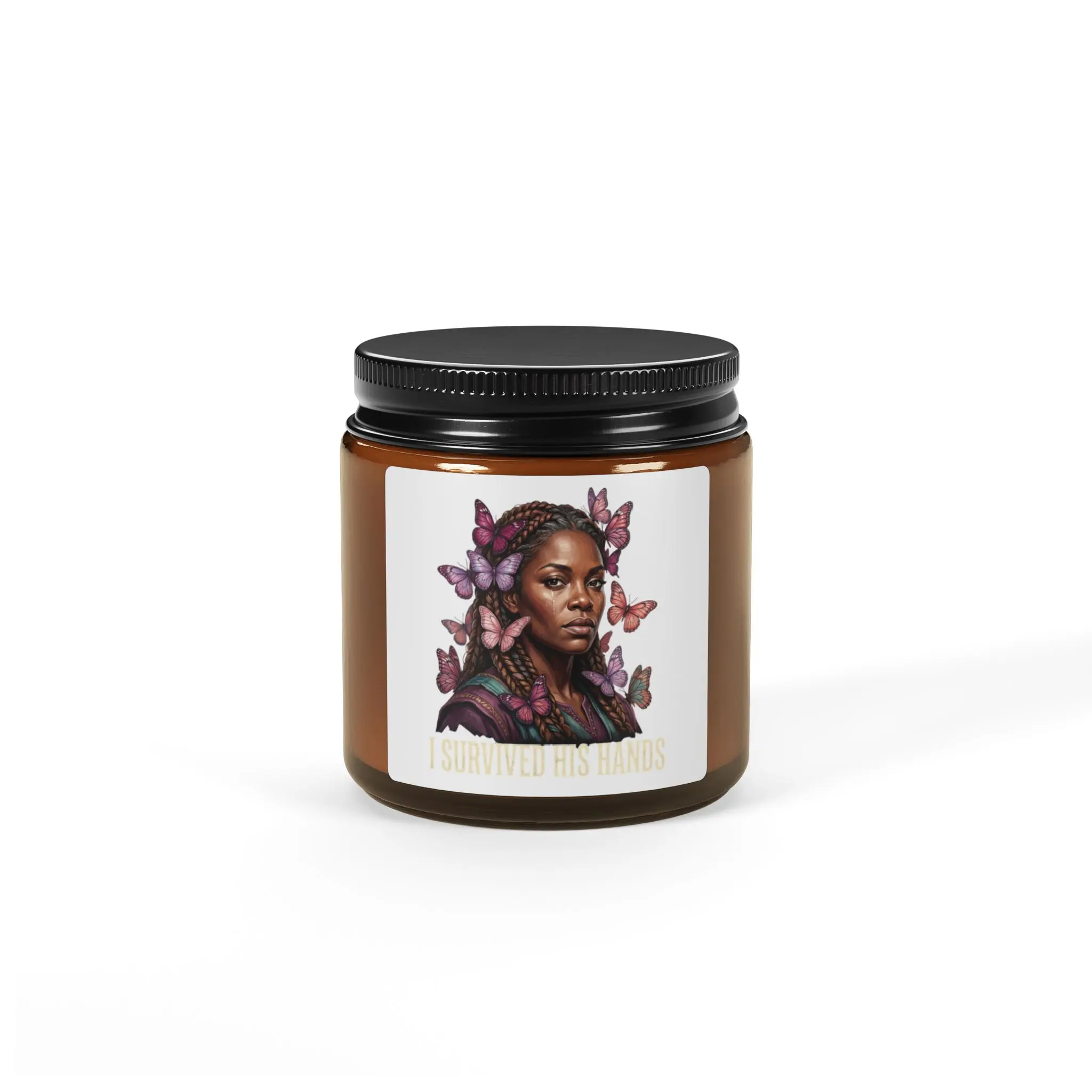 Afro Butterfly Portrait Candle | Amber Jar Soy Candle