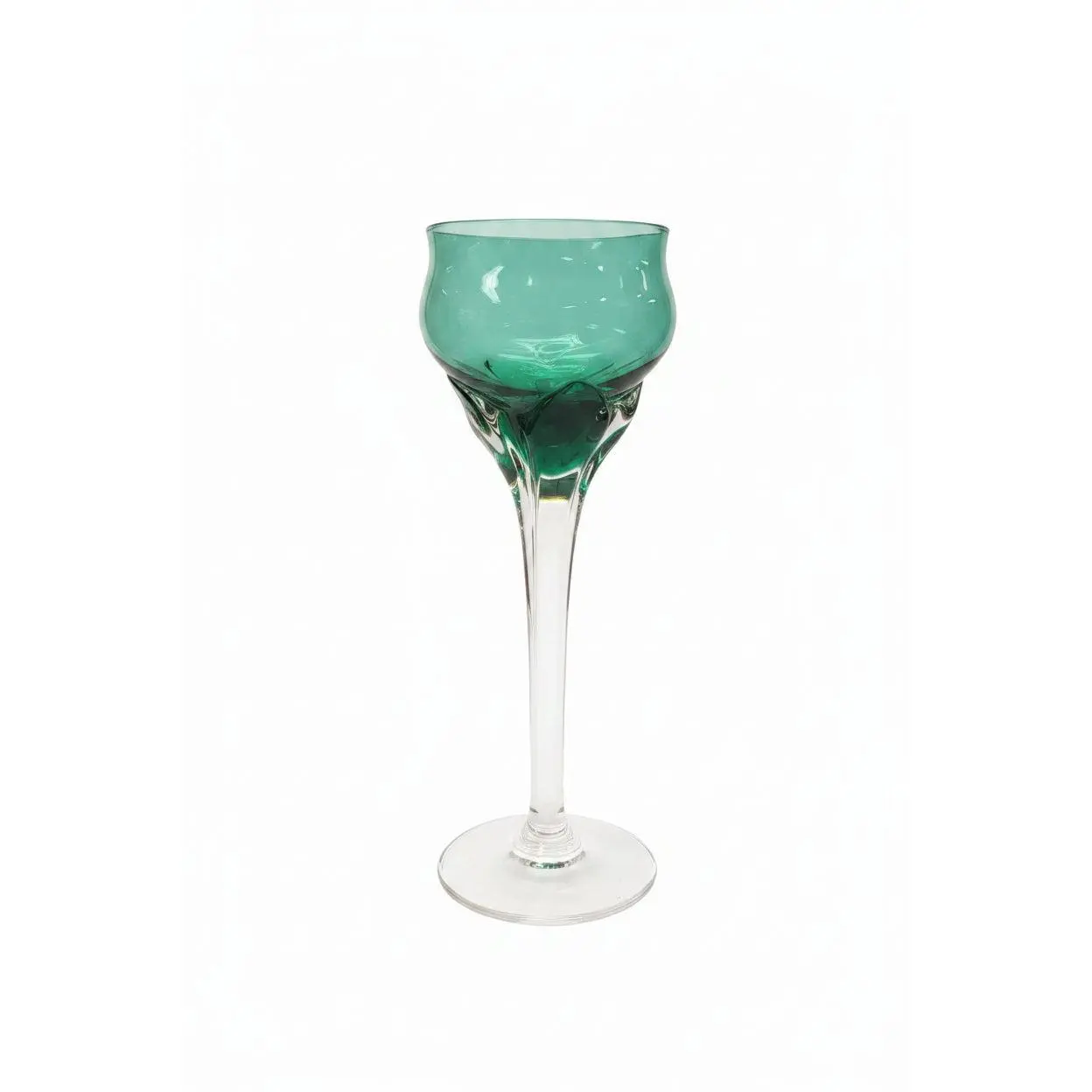 Vintage Empoli Emerald Green Tulip Cordial Tableware - Mid-Century Modern Italian Hand-Blown 6" Art Glass Aperitif Stemware Cocktail Piece