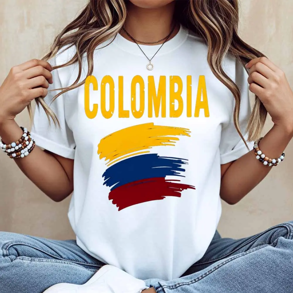 Women's Colombia Flag Print Oversized Cotton Crew Neck T-Shirt - Casual Short Sleeve Graphic Top, Unisex Streetwear Style, Available in 4XL-5XL