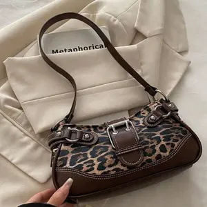 New Fashion Buckle Leopard Print Handbag, Cute Shoulder Bag Woman Work Bag Elegant Ladies Underarm Bag Everyday Purse Suitable for Parties, Outings, Vacations, Shopping and Daily Use